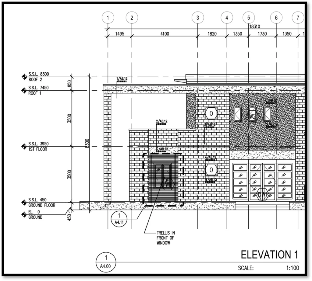 ELEVATION AND SECTION FOR WORKING TWO