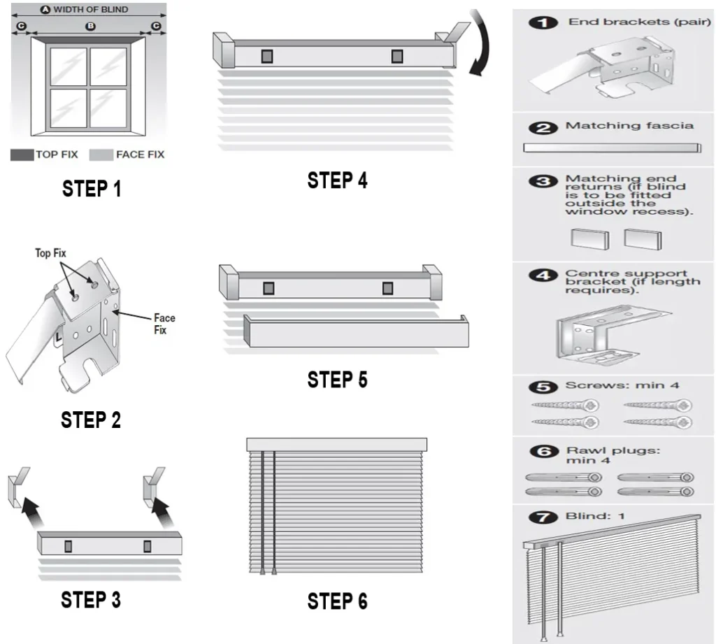 FIXING DETAILS OF DIFFERENT TYPES OF BLINDS