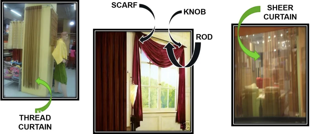 VARIOUS TYPES OF MATERIAL USED AS CURTAIN ONE