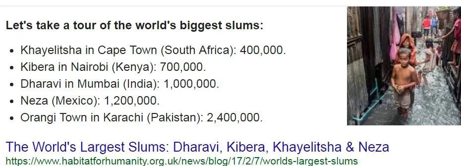 WORD,S BIGGEST SLUMS