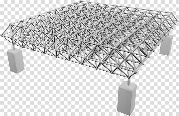 Triangular space frame design with bridging structure. The major