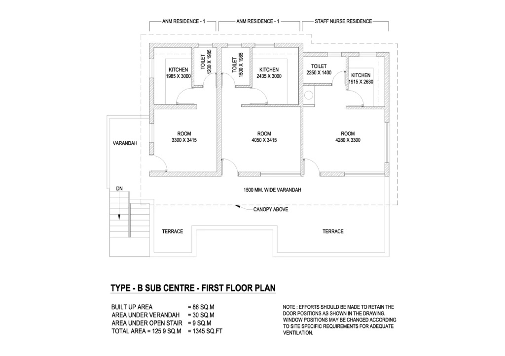 TYPE - B SUB CENTRE - FIRST FLOOR PLAN