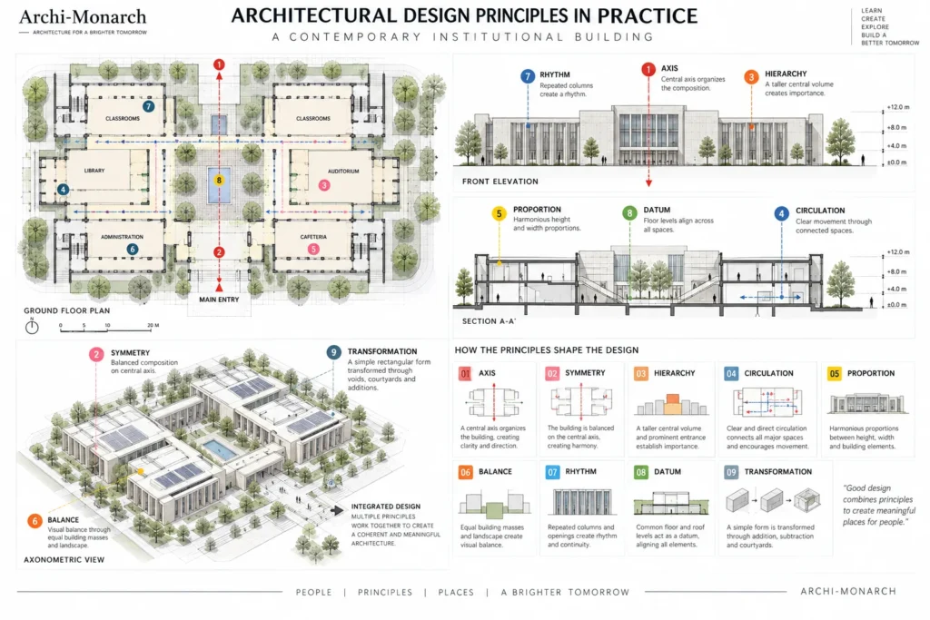Architectural design principles applied to a conceptual floor plan