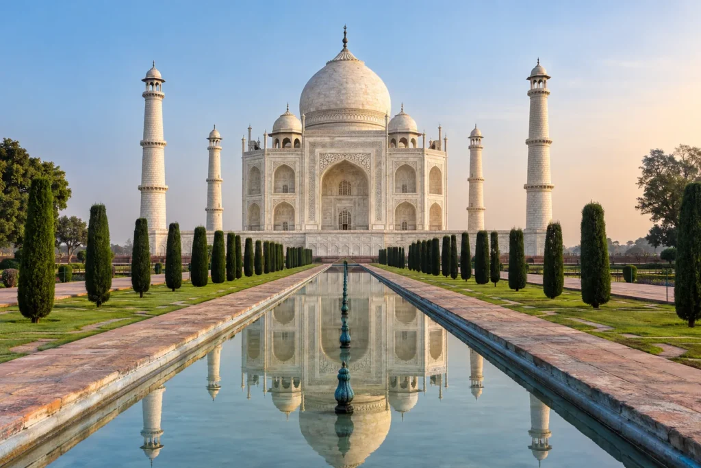 Taj Mahal showing bilateral symmetry and central architectural axis